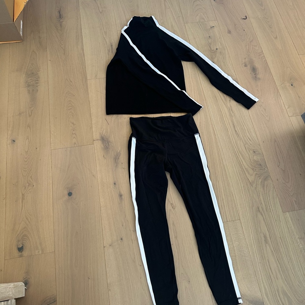 Black and White Striped Activewear Set